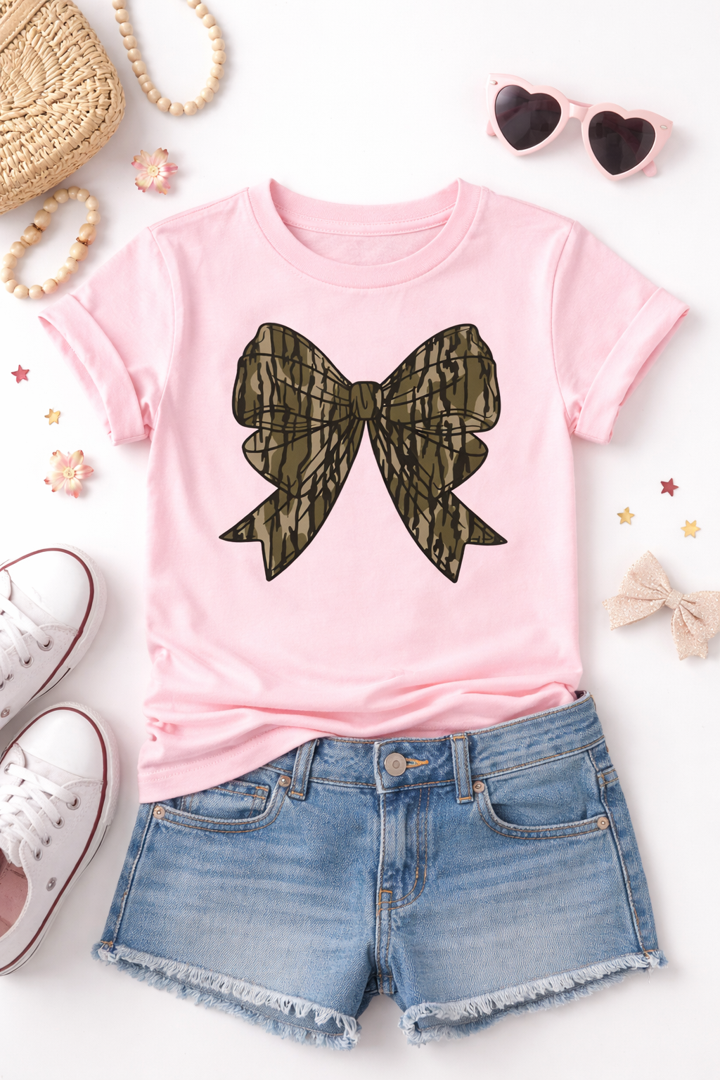 Girls Camo Bow Graphic Tee