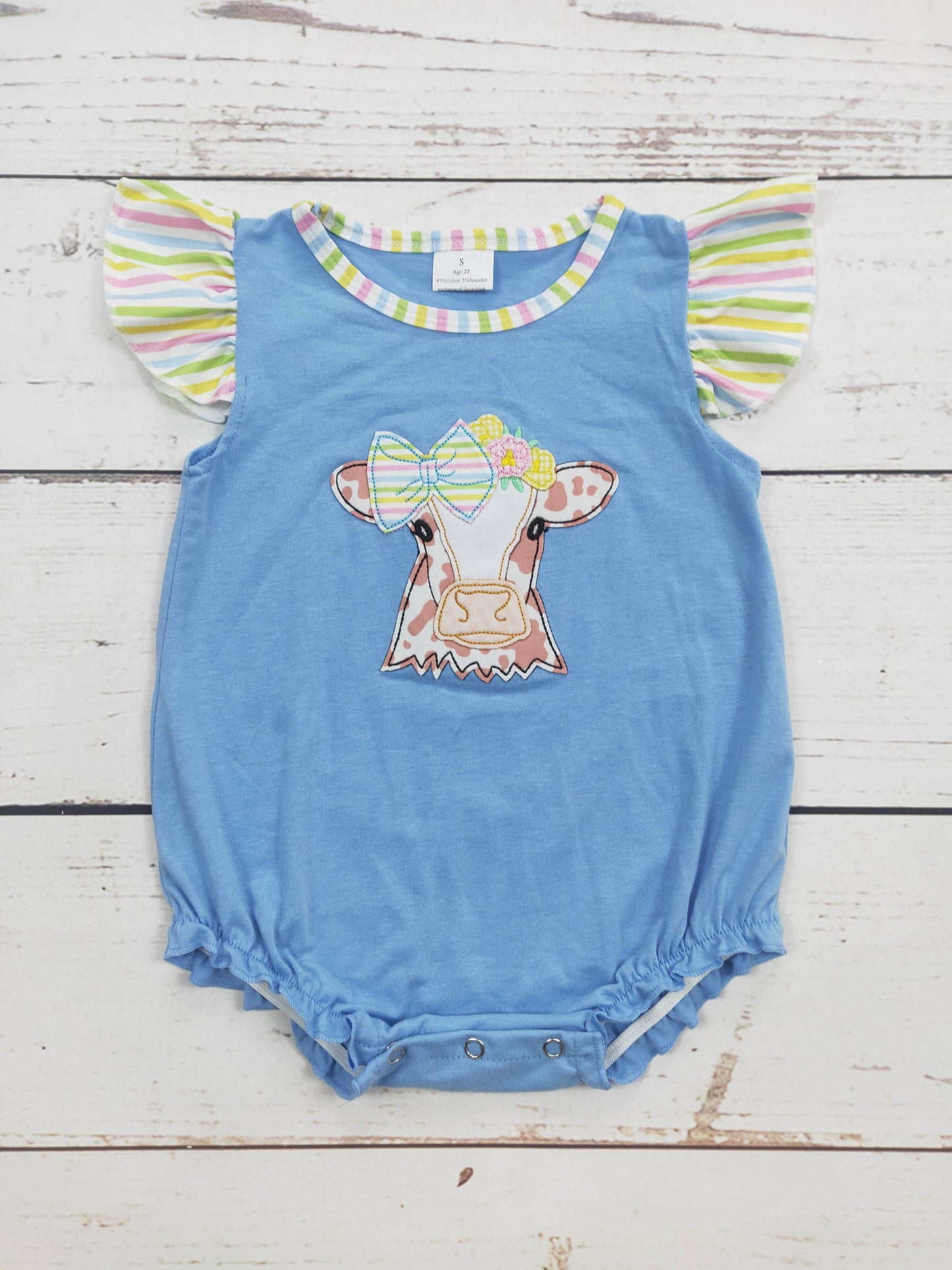 Pastel Cow Applique Baby Girl Bubble Romper
