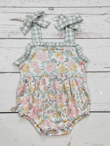 Vintage Floral Baby Girl Bubble Romper