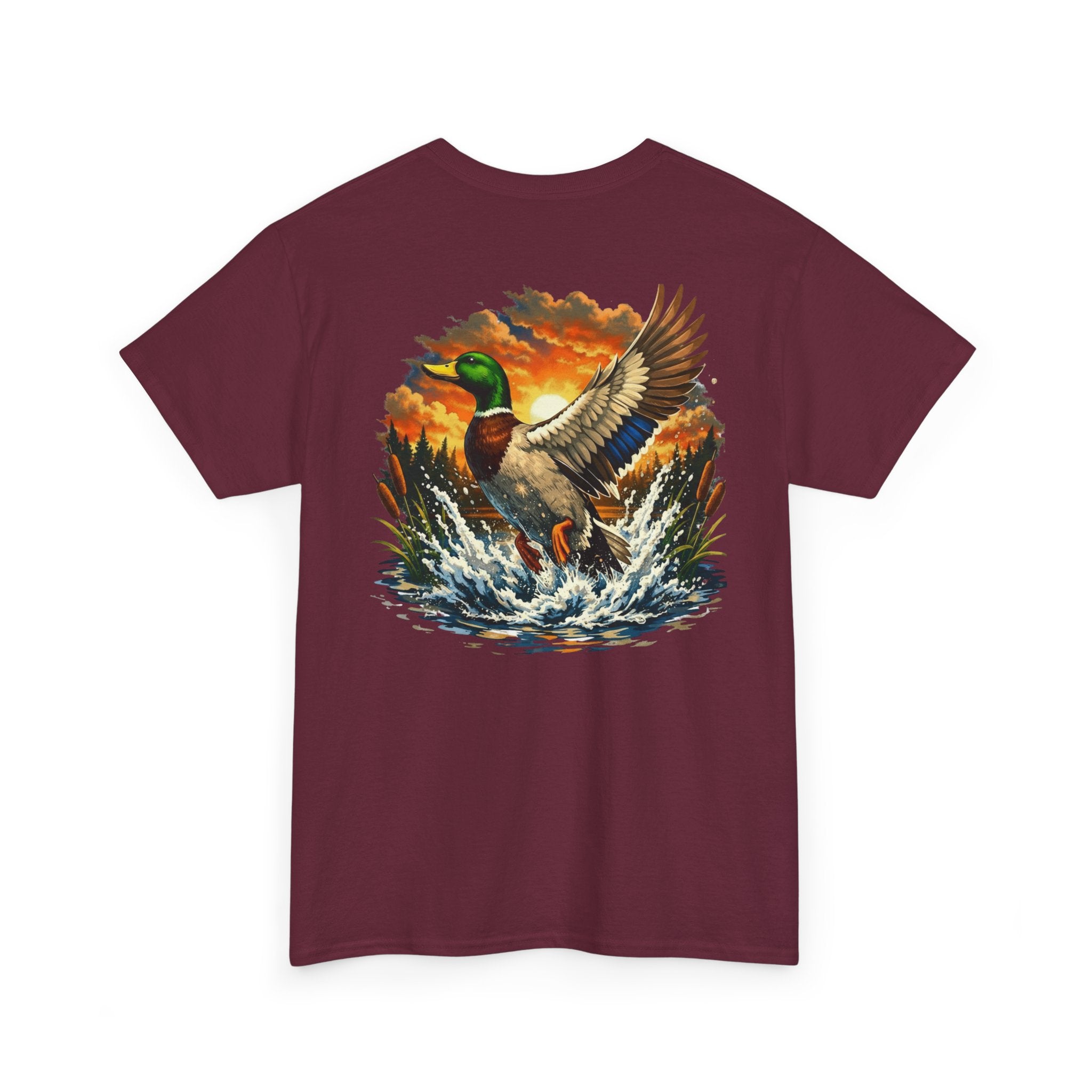 Mallard in Flight T-Shirt – Sunset Duck Hunting Graphic Tee