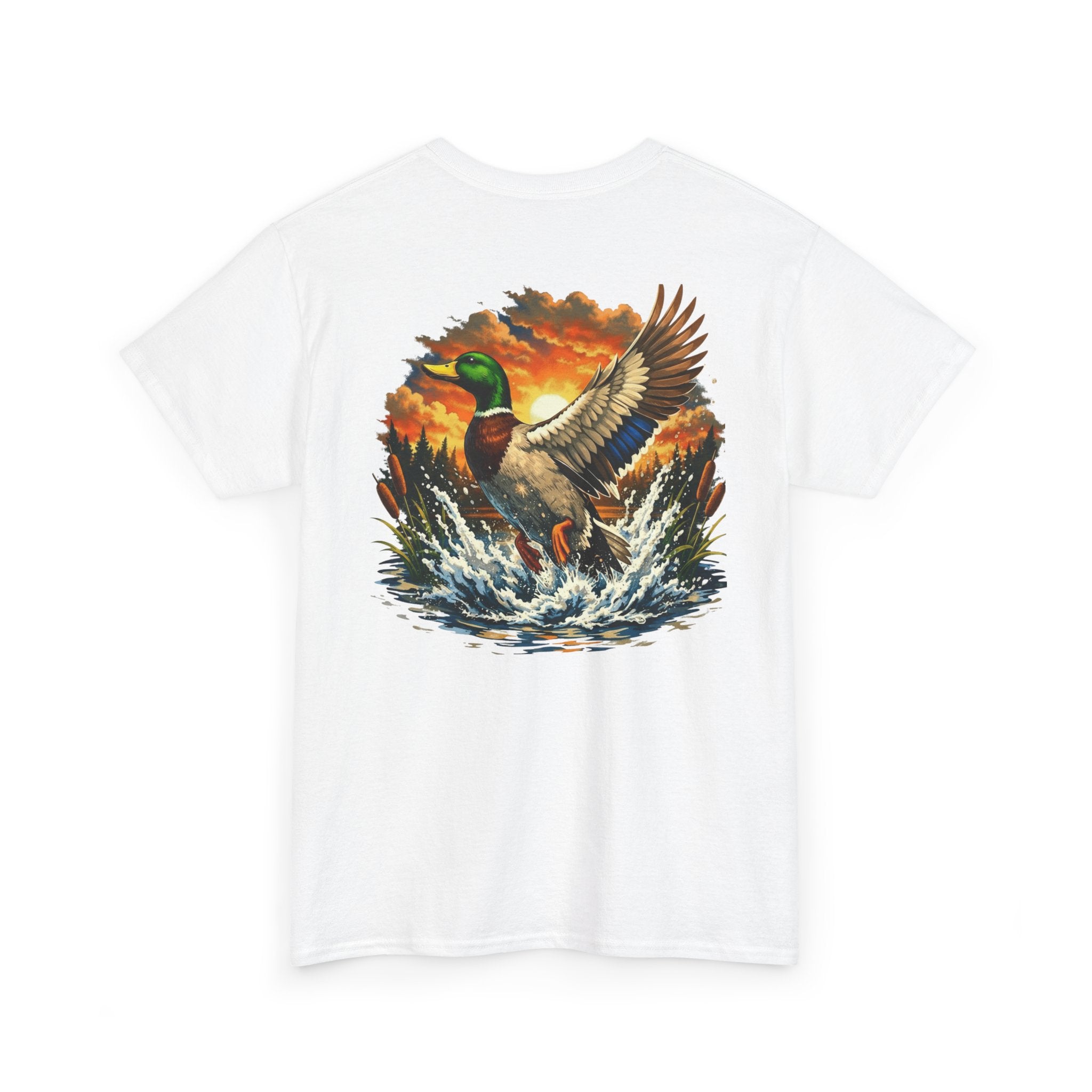 Mallard in Flight T-Shirt – Sunset Duck Hunting Graphic Tee