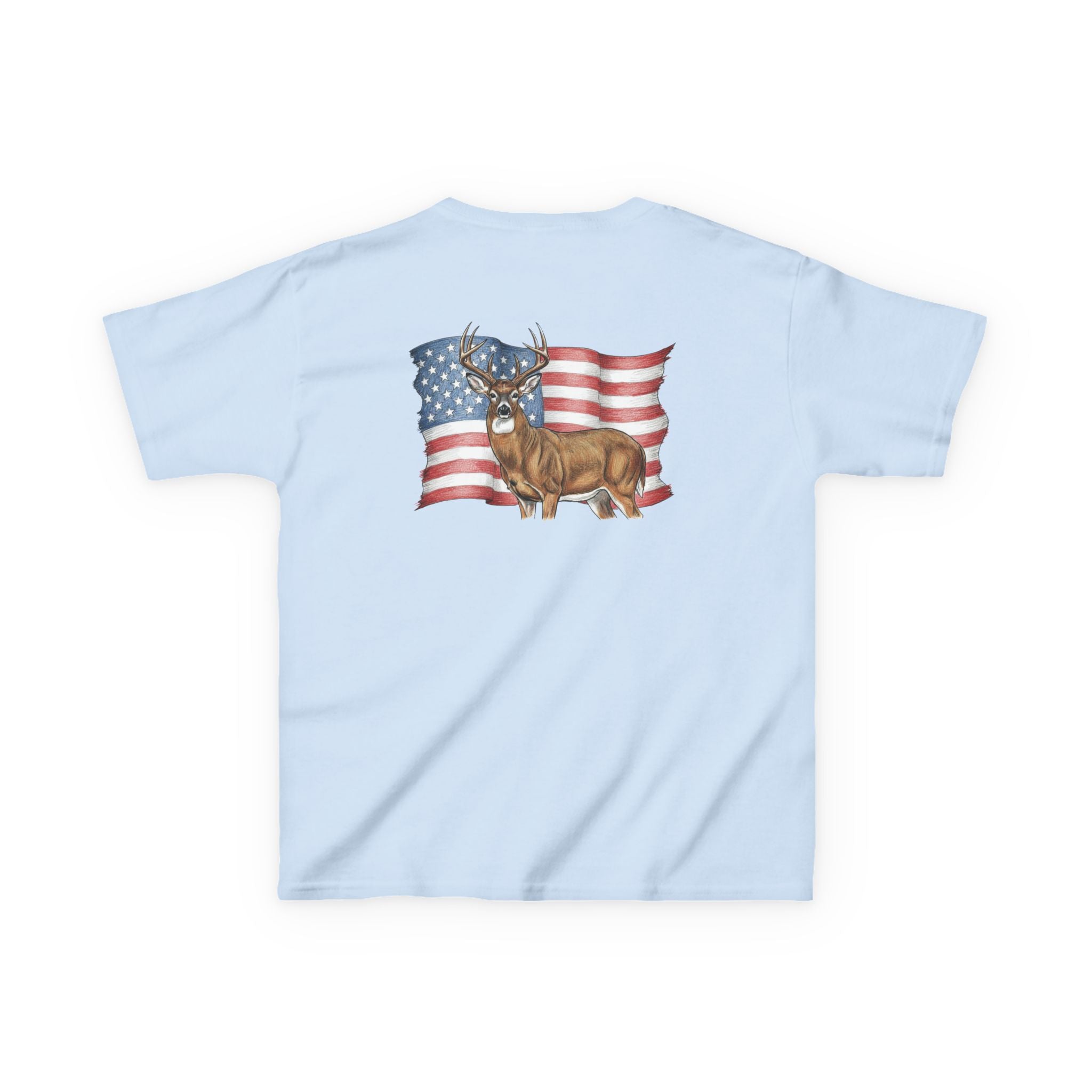 Red, White & Deer Kids T-Shirt – Patriotic Deer Graphic Tee for Youth