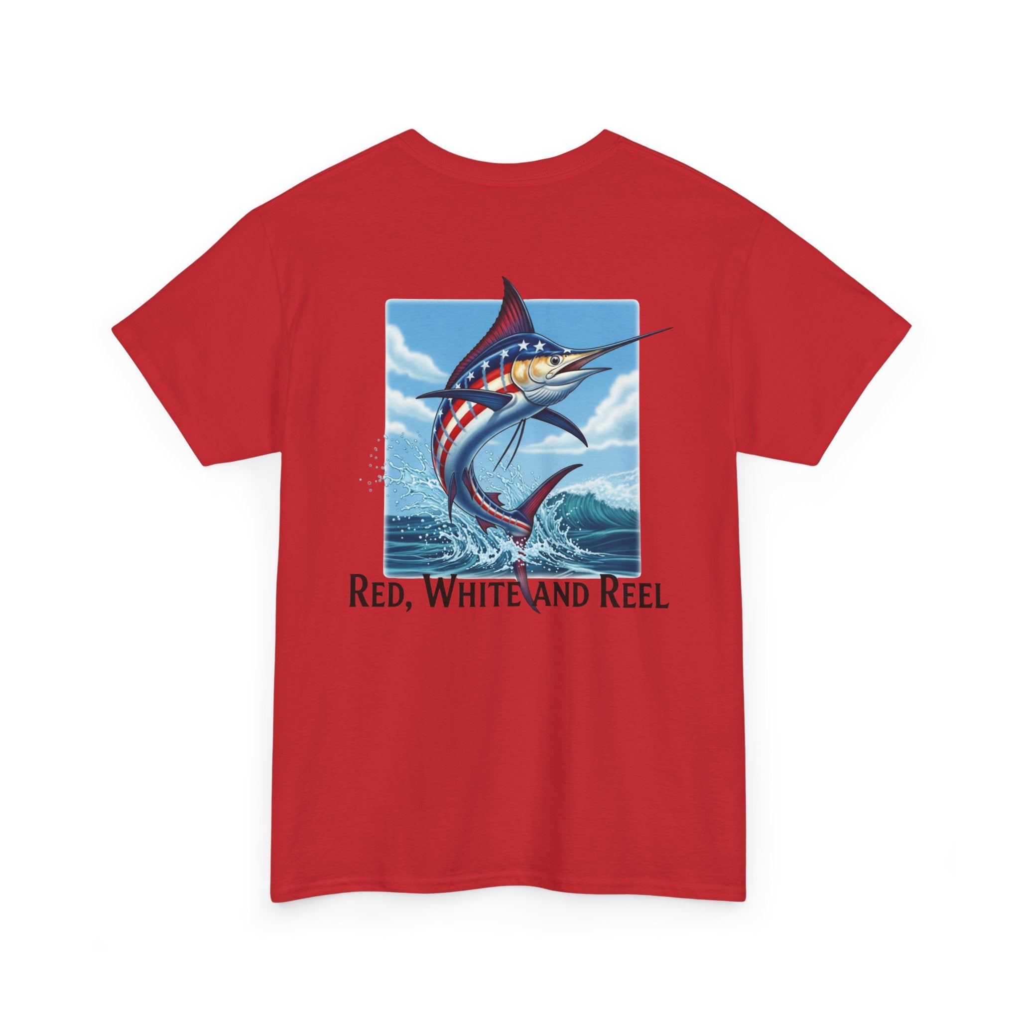 Red, White & Reel T-Shirt – Patriotic Marlin Fishing Graphic Tee