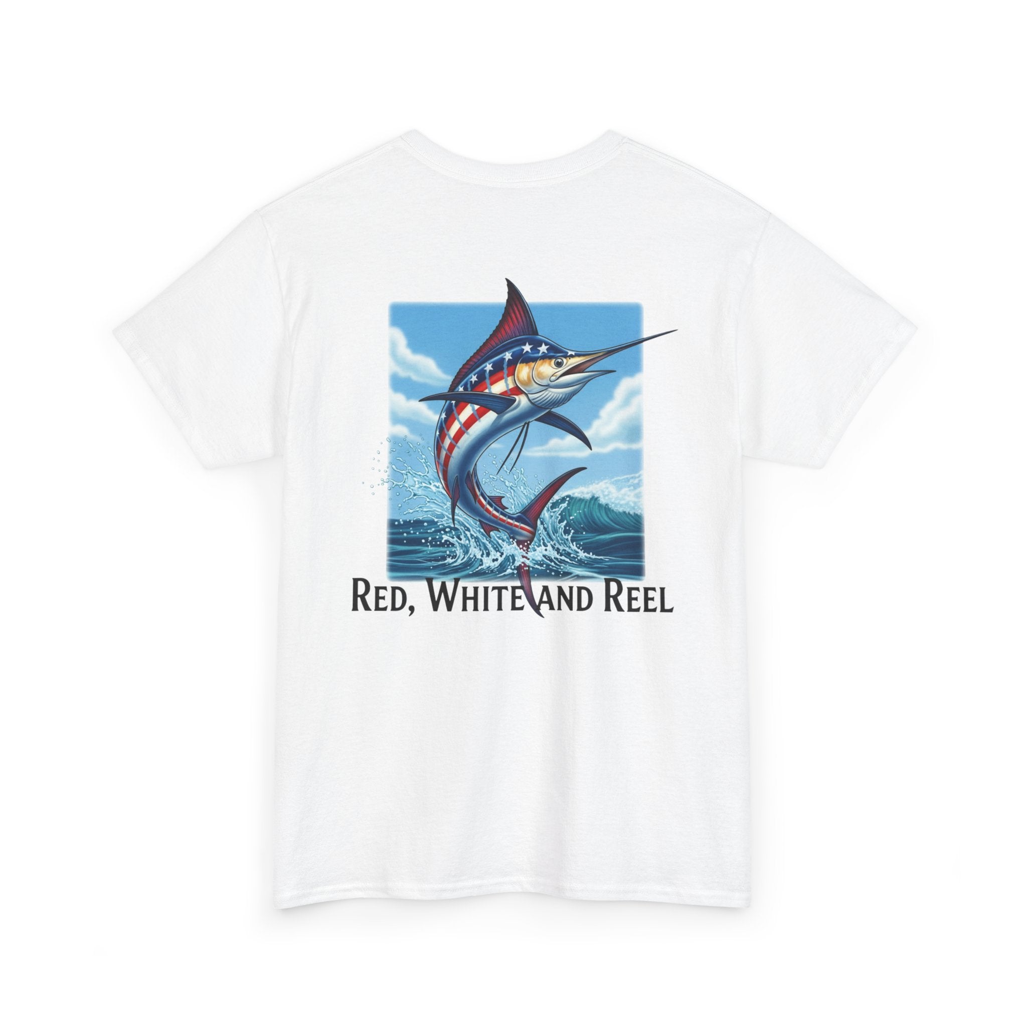 Red, White & Reel T-Shirt – Patriotic Marlin Fishing Graphic Tee