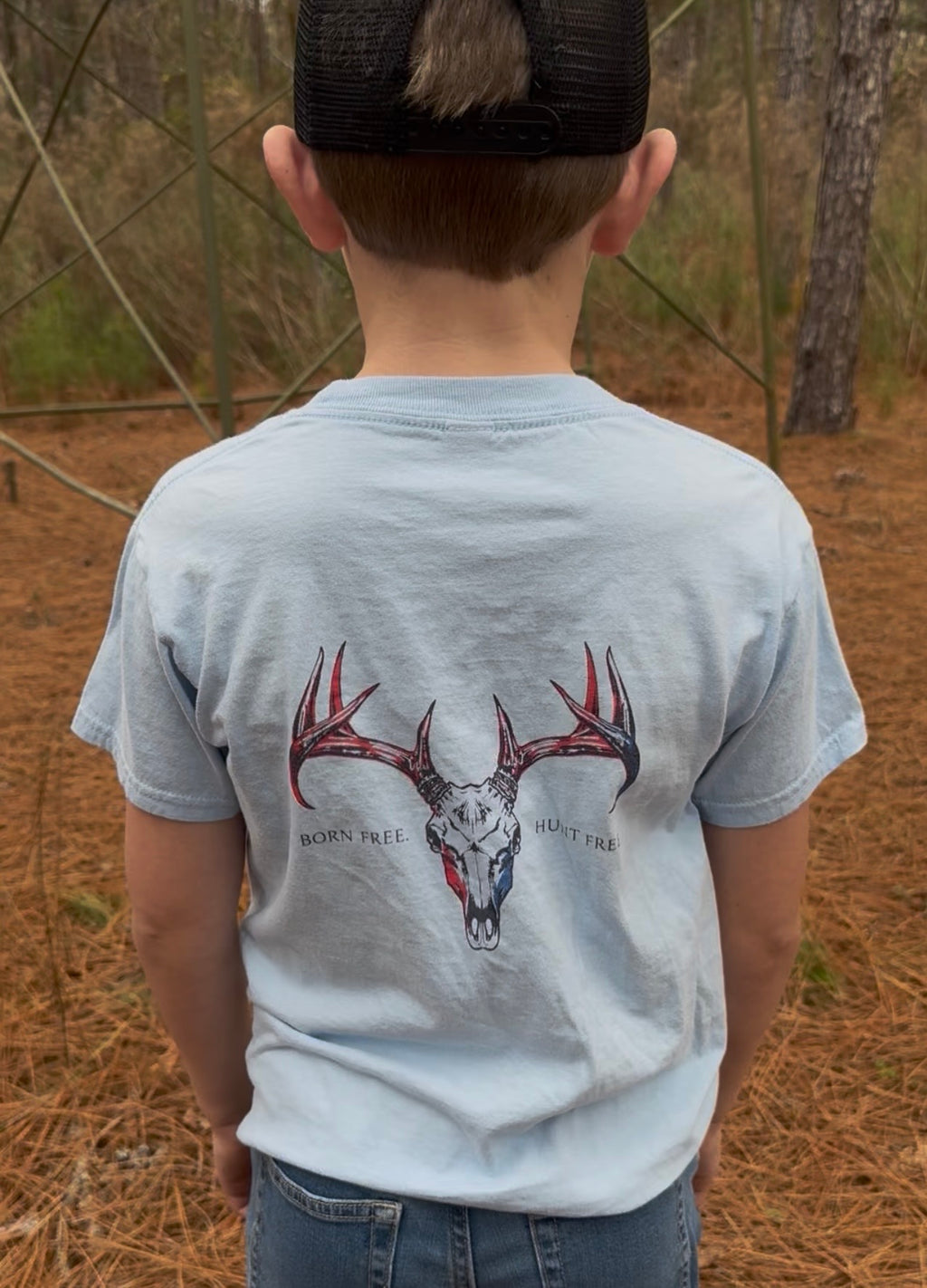 Born Free. Hunt Free. Kids T-Shirt | Youth Patriotic Hunting Graphic Tee