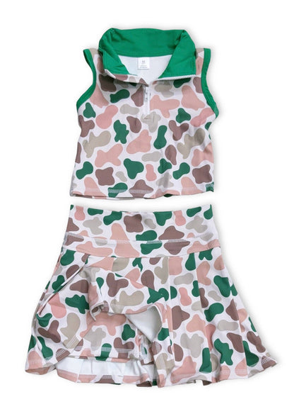 Girls Camo Print Athletic Skirt Set