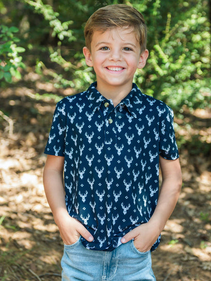 Boys Deer Antler Print Performance Polo