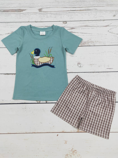 Mallard Duck Boys Set with Gingham Shorts