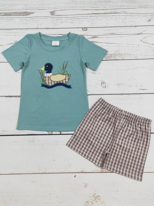 Mallard Duck Boys Set with Gingham Shorts