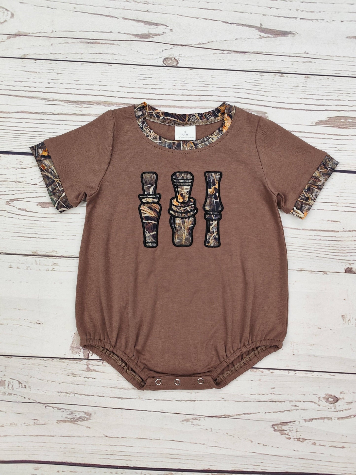Duck Call Applique Baby Boy Bubble Romper