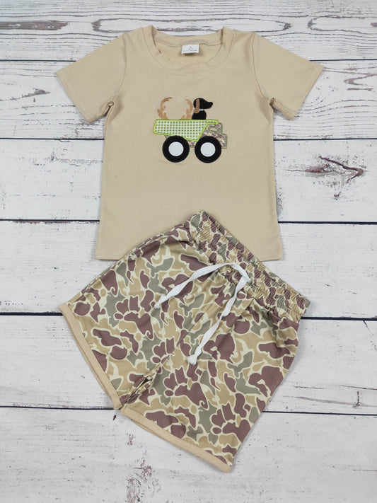 Boys Hunting Truck Camo Shorts Set