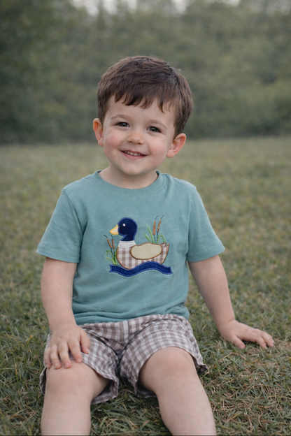 Mallard Duck Boys Set with Gingham Shorts