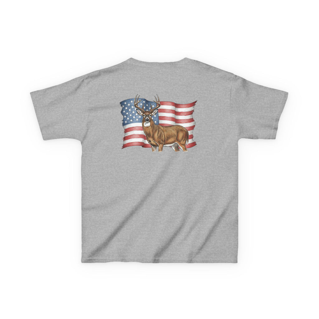 Red, White & Deer Kids T-Shirt – Patriotic Deer Graphic Tee for Youth