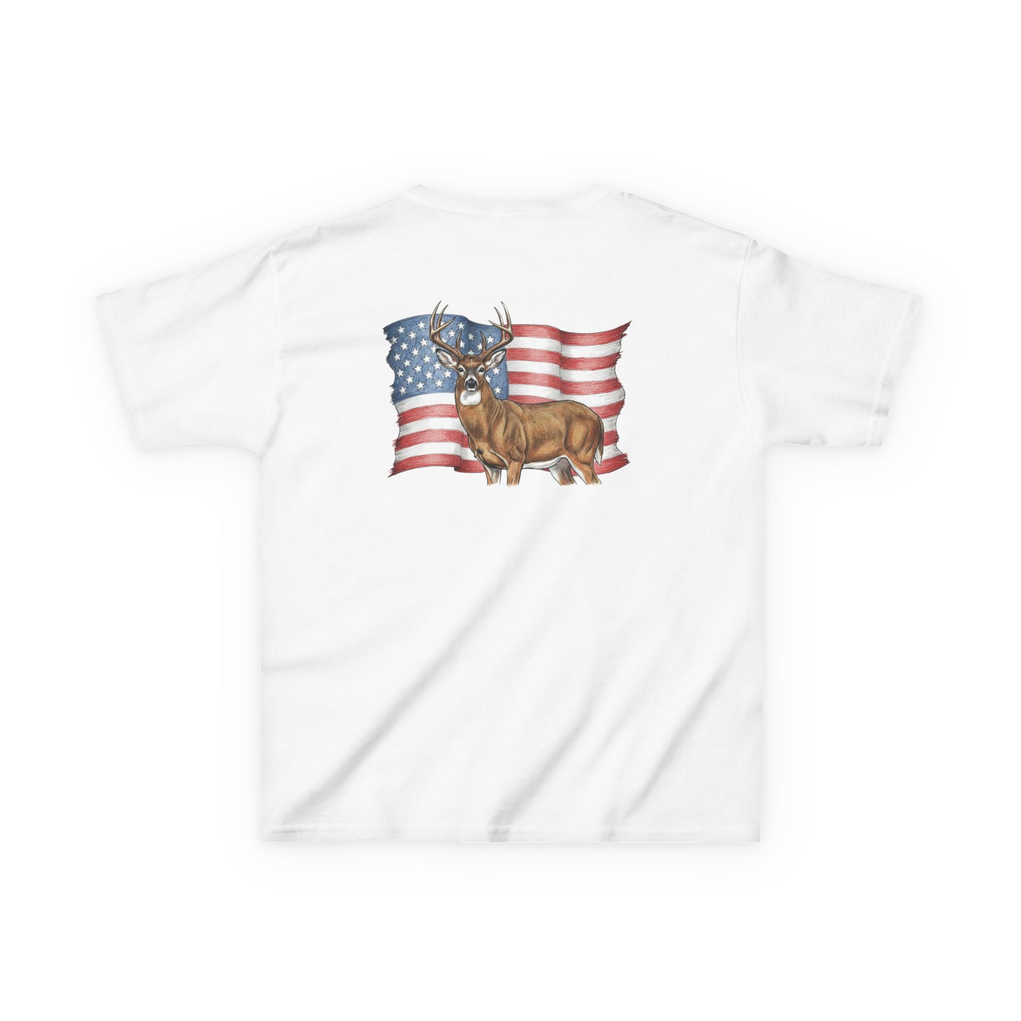 Red, White & Deer Kids T-Shirt – Patriotic Deer Graphic Tee for Youth