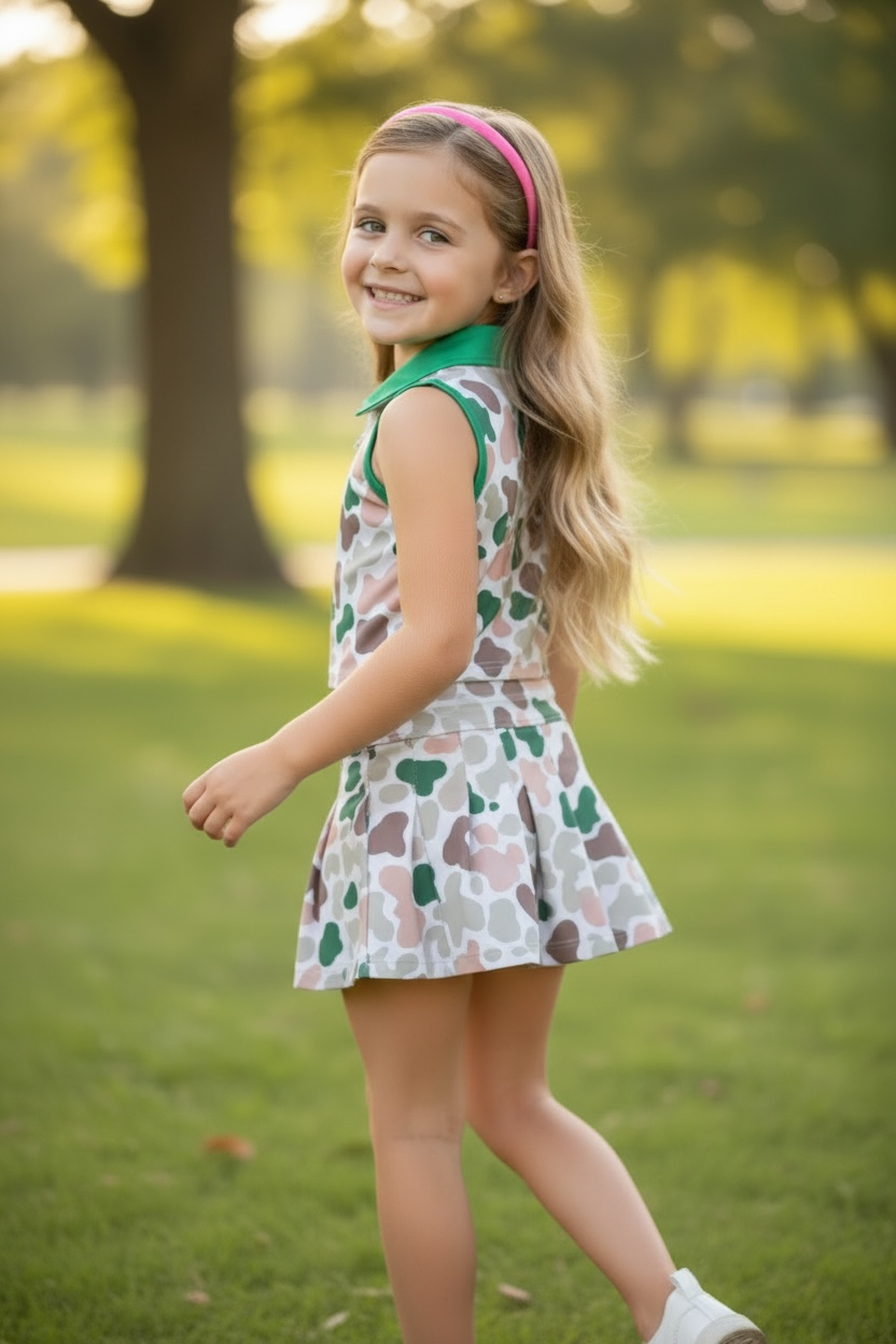 Girls Camo Print Athletic Skirt Set