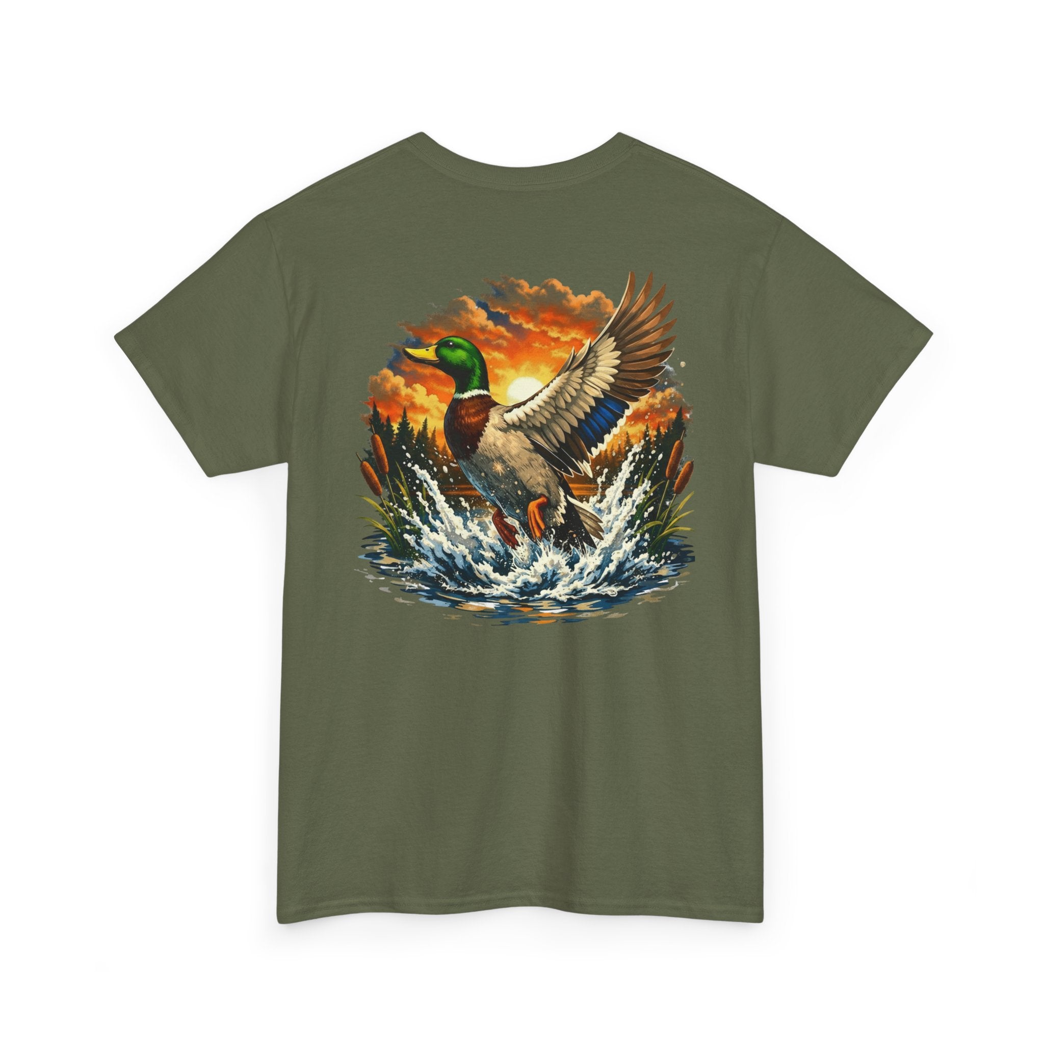 Mallard in Flight T-Shirt – Sunset Duck Hunting Graphic Tee