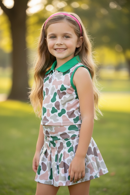 Girls Camo Print Athletic Skirt Set