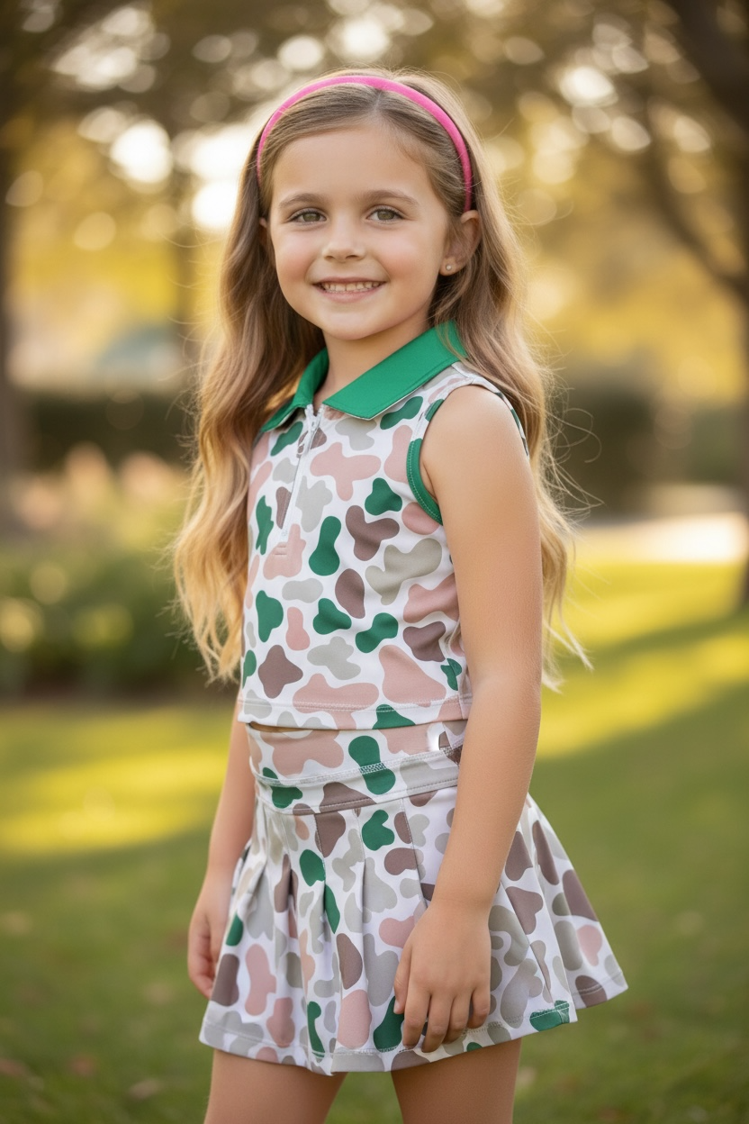Girls Camo Print Athletic Skirt Set
