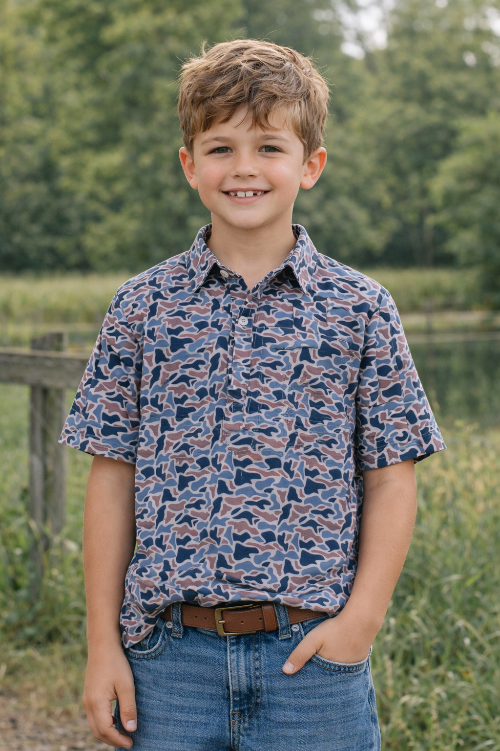 Boys River Camo Polo