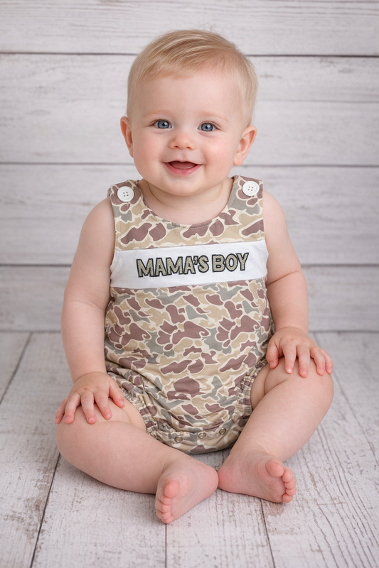 Mama’s Boy Camo Baby Boy Bubble Romper