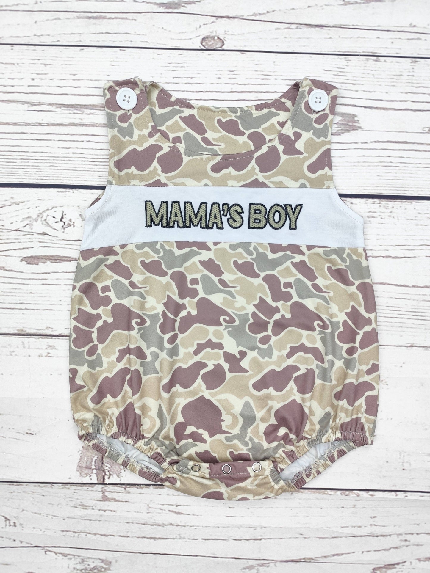Mama’s Boy Camo Baby Boy Bubble Romper