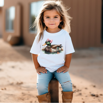 Girls Pink Bow Mallard Duck Graphic Tee