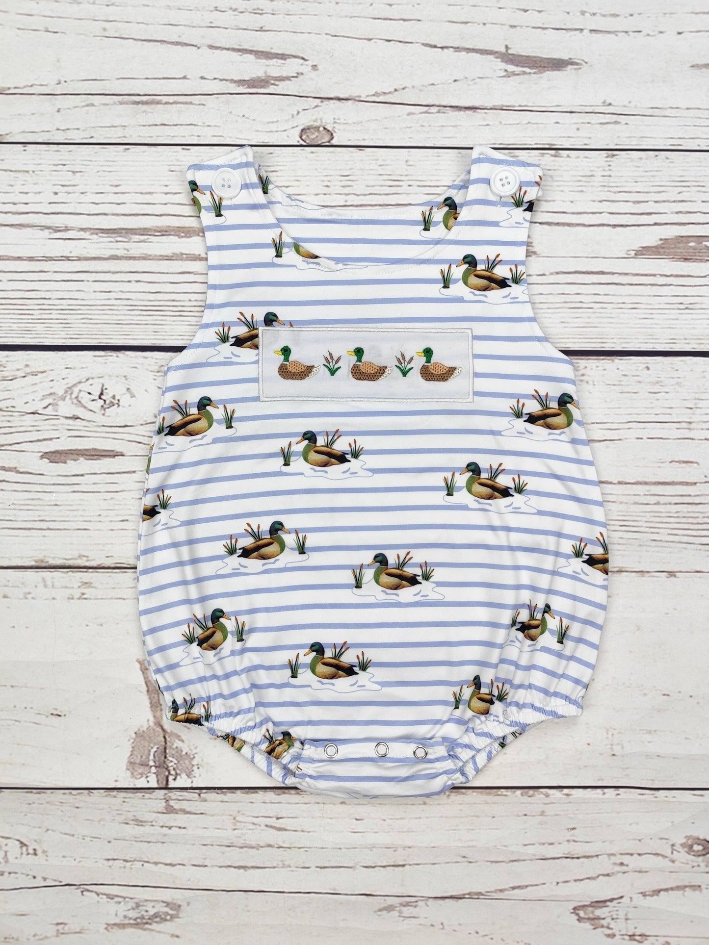 Mallard Duck Smocked Baby Boy Bubble Romper