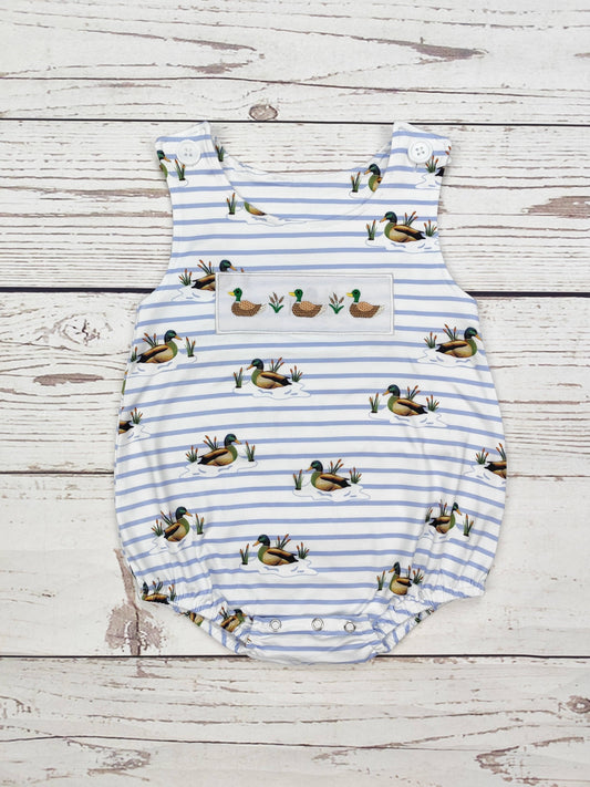 Mallard Duck Smocked Baby Boy Bubble Romper