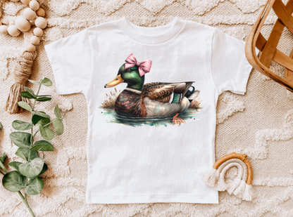 Girls Pink Bow Mallard Duck Graphic Tee